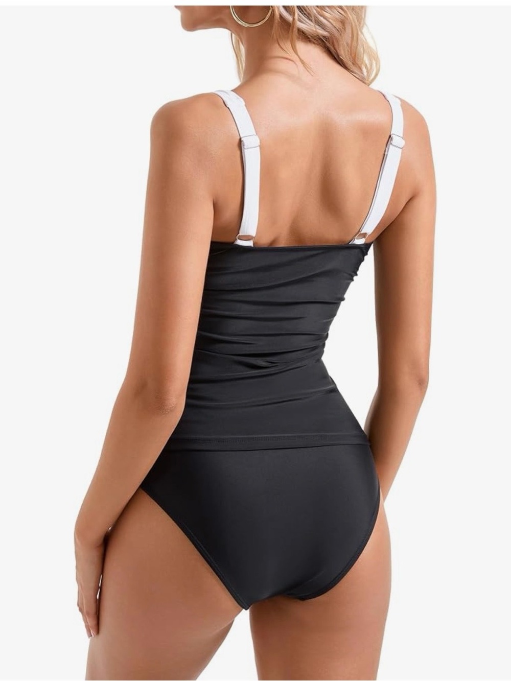Black & White Ruched Tankini Two Piece Swim Top - Women - Picture 3 of 7